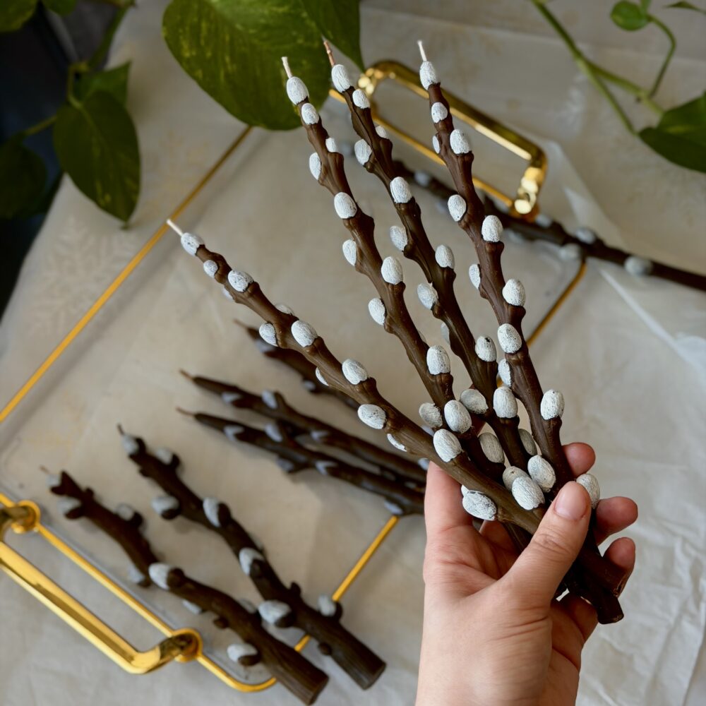 набір свічка Верба М +підсвічник куріпка